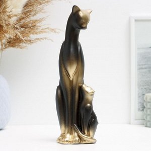 Фигурка гипс «Кошка с котенком», чёрная в золоте, 21x7x7 см