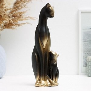 Фигурка гипс «Кошка с котенком», чёрная в золоте, 21x7x7 см