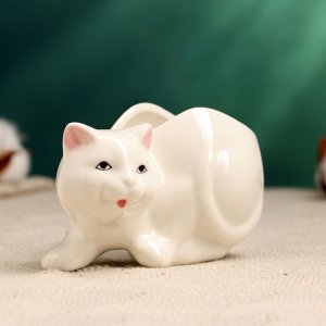 Горшок для цветов «Кошка», керамический, 150 мл, 11x6x6.5 см, белый