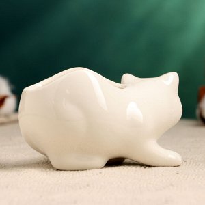 Горшок для цветов «Кошка», керамический, 150 мл, 11x6x6.5 см, белый