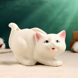 Горшок для цветов «Кошка», керамический, 250 мл, 15x7.5x10 см, белый