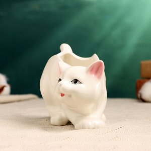 Горшок для цветов «Кошка», керамический, 250 мл, 15x7.5x10 см, белый