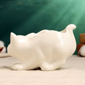 Горшок для цветов «Кошка», керамический, 250 мл, 15x7.5x10 см, белый