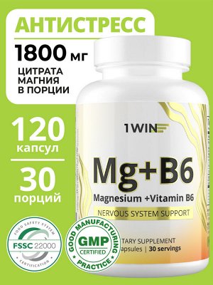 1WIN Магний + Витамин В6, 120 капсул, бад