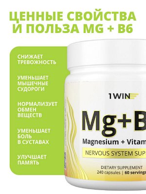 1WIN Магний + Витамин В6, 240 капсул, бад