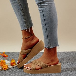 Женские  шлепанцы на платформе, коричневый