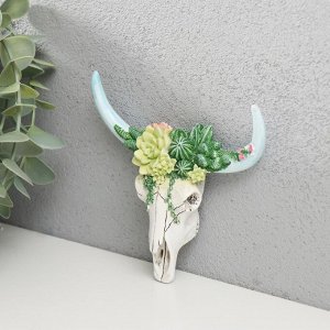 Сувенир полистоун настенный декор "Череп быка с кактусами" 2,6х11х12 см
