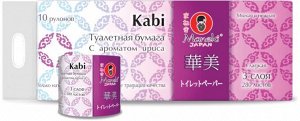 Бумага туалетная "Maneki" Kabi 3 слоя, 280 л., 39.2 м, гладкая, белая с ароматом Ириса, 10 р/упак