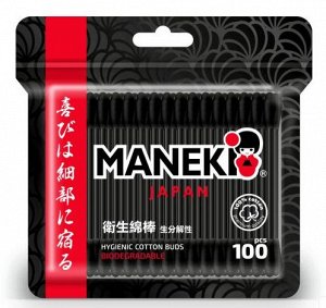 Палочки ватные гигиен. "Maneki" B&W, с черн. бум. стиком и черн. аппл., в zip-пакете, 100 шт./упак