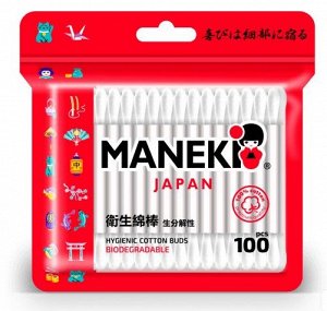 Палочки ватные гигиен. "Maneki" RED, с белым бум. стиком, в zip-пакете, 100 шт./упак