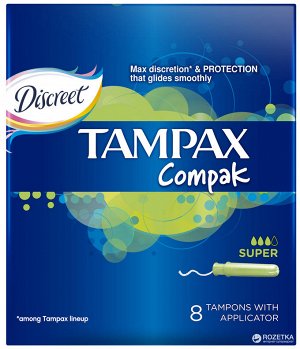 TAMPAX Compak Женские гигиенические тампоны с аппликатором Super Single 8шт