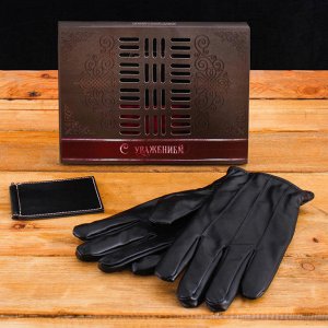 Подарочный набор: перчатки кож.зам и кошелек "С уважением"