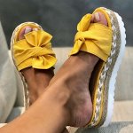 Женские сабо на толстой подошве, с декором в виде банта, желтый
