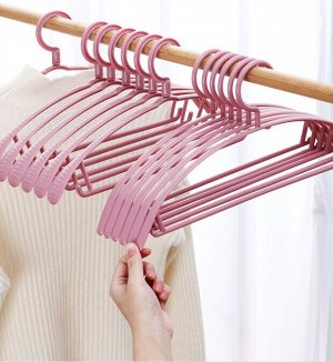 Набор плечиков для одежды (10 шт), с нескользящими, широкими плечами, цвет розовый