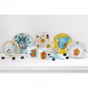 Набор детской посуды из керамики Доляна «Милый зайка», 3 предмета: кружка 230 мл, миска 400 мл, тарелка d=18 см, цвет белый