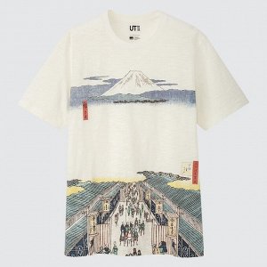 UNIQLO Ukiyo UT - хлопковая футболка с принтом картин Укиё-э - 01 OFFWHITE