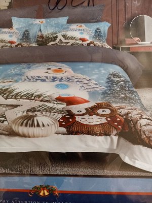 Комплект постельного белья с новогодним принтом. Ткань: Сатин. Рисунок: двухсторонний (А'В) Плотность ткани: 120 г/м²
