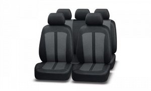 Чехлы универсальные для передних и задних сидений сетка и полиэстер, Черный и Серый цвет, 9 предметов, AUTOPREMIER Leader