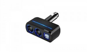 no name Разветвитель прикуривателя, 2 гнезда USB Черный с подсветкой, Olesson
