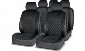 Чехлы универсальные для передних и задних сидений, алькантара и экокожа Черный цвет, 11 предметов, AUTOPREMIER Modern