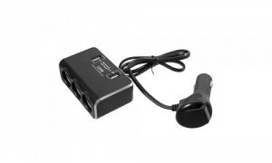 Разветвитель прикуривателя с быстрой зардядкой 3 гнезда USB, кабель 60 см Черный, 12/24В, 2xUSB (2.1А + 2.1А), 2.1А, Quick Charge 3.0, Olesson