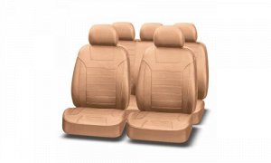 Чехлы унивыерсальные для передних и задних сидений Экокожа Бежевый цвет, 11 предметов, AUTOPREMIER Platinum VIP