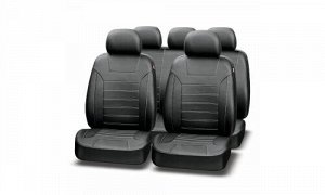 Чехлы унивыерсальные для передних и задних сидений Экокожа Черный цвет, 11 предметов, AUTOPREMIER Platinum VIP