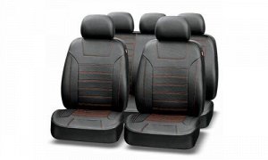 Чехлы унивыерсальные для передних и задних сидений Экокожа Черный и Красная нить, 11 предметов, AUTOPREMIER Platinum VIP