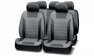 Чехлы унивыерсальные для передних и задних сидений Экокожа Черный и Серый цвет, 11 предметов, AUTOPREMIER Platinum VIP