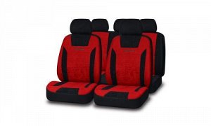 Чехлы универсальные для передних и задних сидений велюр, Черный и Красный цвет, 11 предметов, AUTOPREMIER President