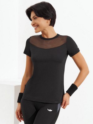 Черная приталенная футболка "FIT SHINE" с зонированными сетчатыми вставками