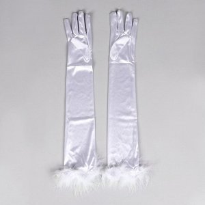Перчатки женские с перьями, белые, длинные