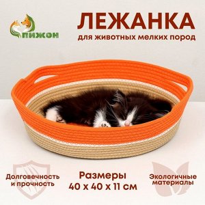 Пижон Экологичный лежак для животных (хлобчатобумажный),40 х 40 х 11 см, вес до 15 кг, оранжевый