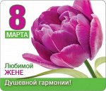 Виниловый магнит &quot;8 Марта. Любимой жене душевной гармонии!&quot;