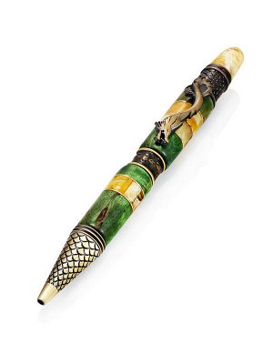 Необычная ручка с тонированным деревом и натуральным янтарём «Дракон»