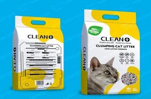 Clean+ наполнитель комкующийся д/кошач.туалетов бентонит лимон пакет (5л) 3,5 кг 1 уп. / 6шт / CL1-L