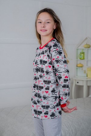Пижама подростковая из джемпера и брюк из кулирки Олененок кошки