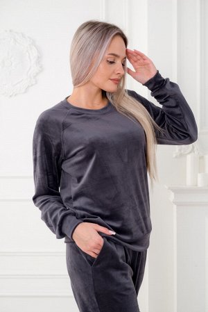 Костюм женский из свитшота и брюк из стрейч велюра Люкс графит