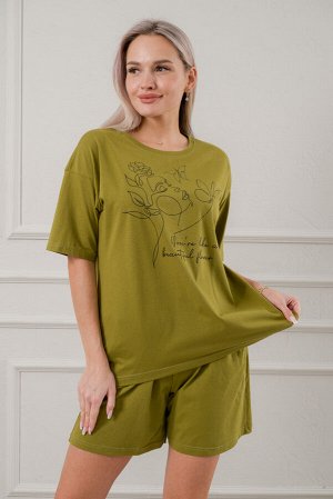 Пижама женская из кулирки Дива хаки макси