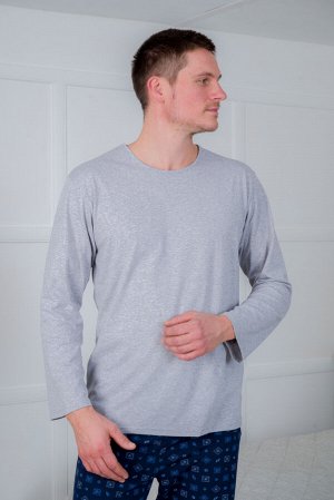 Пижама мужская из футболки с длинным рукавом и брюк из кулирки Генри синий