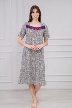 Ночная сорочка из кулирки Кружевница огурчик черно-фиолетовый