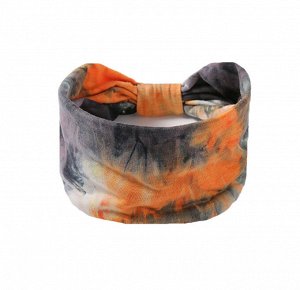 Женская повязка на голову, принт "тай дай", цвет темно-серый/оранжевый