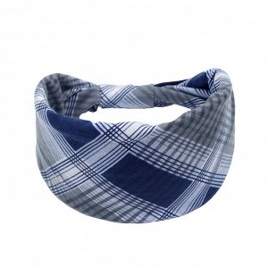 Женская повязка на голову, принт "клетка", цвет синий/серый