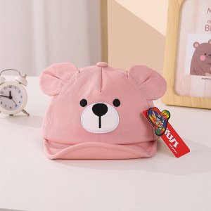 Детская кепка с ушками, принт "мишка", цвет светло-розовый