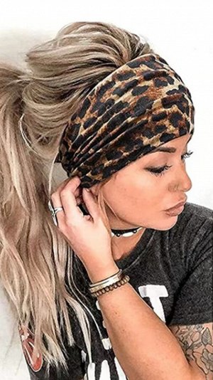 Женская повязка на голову, широкая, принт "леопард", цвет коричневый