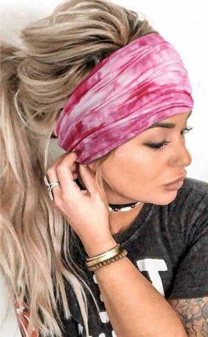 Женская повязка на голову, принт "тай дай", цвет розовый