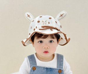 Детская шляпка с ушками, принт "горох", цвет оранжевый/белый