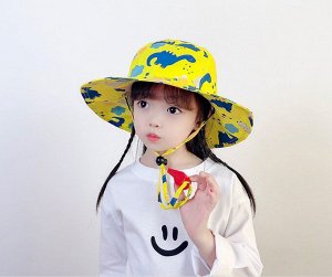Детская шляпа с широкими полями, принт "динозавры", цвет желтый