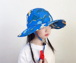 Детская шляпа с широкими полями, принт "динозавры", цвет синий