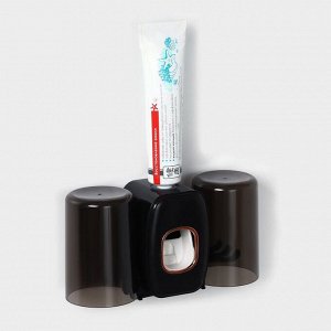 Выдавливатель для зубной пасты+держатель для зубных щёток с 2 стаканами, 20x10,2x6,2 см, цвет чёрный